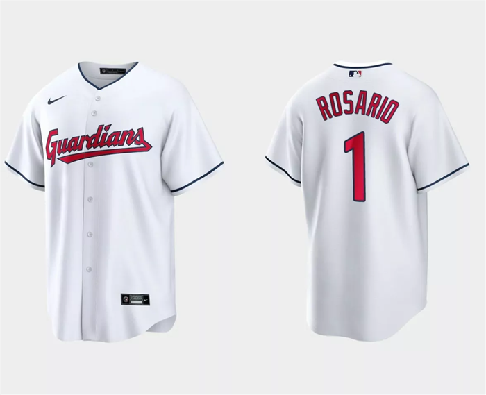 Men's Cleveland Guardians #1 Amed Rosario White Cool Base Stitched Jersey